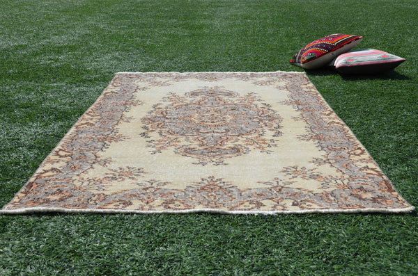 gray oushak Turkish rug for home decor, Vintage rug, area rug boho rug bedroom rug kitchen rug bathroom rug kilim rugs handmade, rugs 7x4, 665063