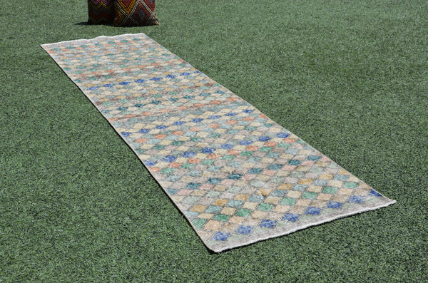 Turkish Handmade Vintage runner rug for home decor, area rug, Anatolian oushak rug boho rug kitchen rug  bathroom rug kilim, 9'7" x 2'11", 665342