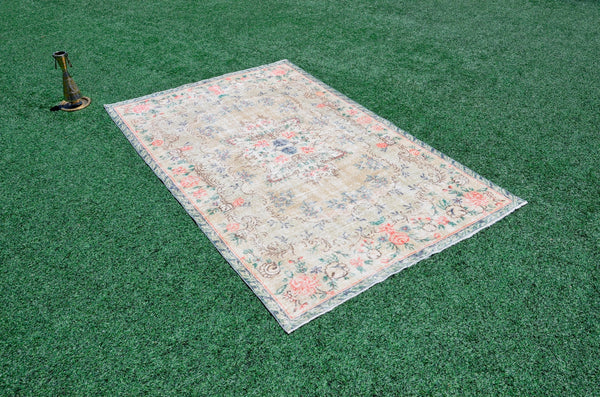 Natural Turkish large Vintage rug for home decor, oversize rug, area rug oushak rug boho rug bedroom rug kitchen rug  kilim rug, rugs 6x9, 665382
