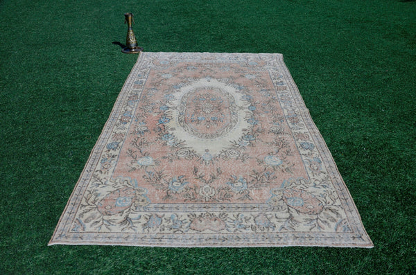 Hand knotted Turkish large Vintage rug for home decor, oversize rug, area rug oushak rug boho bedroom rug kitchen rug  kilim rug, rugs 6x10, 666058
