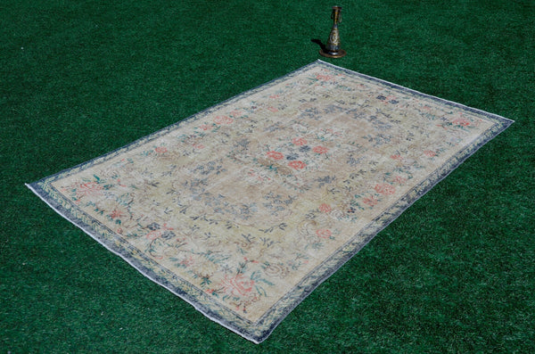 Hand knotted Turkish large Vintage rug for home decor, oversize rug, area rug oushak rug boho bedroom rug kitchen rug  kilim rug, rugs 6x10, 666057