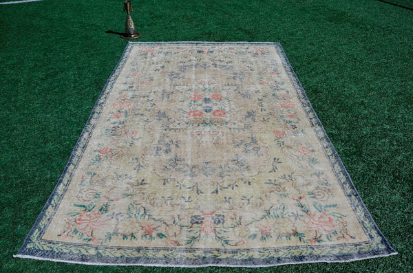 Hand knotted Turkish large Vintage rug for home decor, oversize rug, area rug oushak rug boho bedroom rug kitchen rug  kilim rug, rugs 6x10, 666057