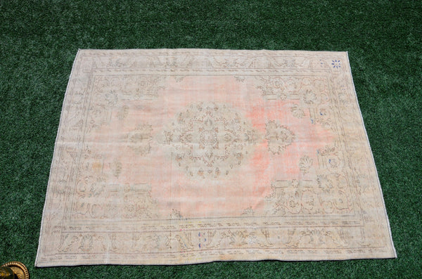 Stained Handmade Turkish Vintage rug for home decor, oversize rug, area rug oushak rug boho bedroom rug kitchen rug  kilim rug, rugs 6x8, 666490