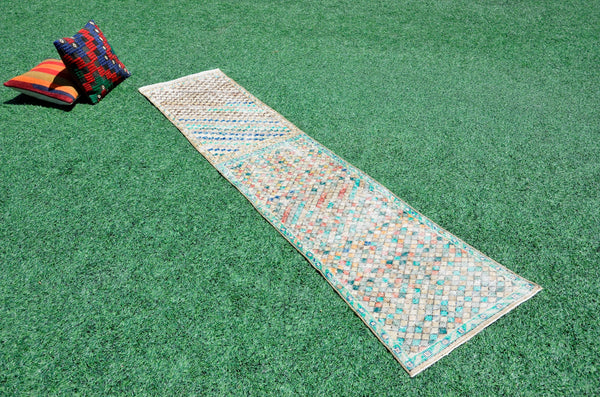 Vintage Turkish Handmade runner rug for home decor, area rug, Anatolian oushak rug boho rug kitchen rug  bathroom rug kilim, 7'5" x 1'9", 666424