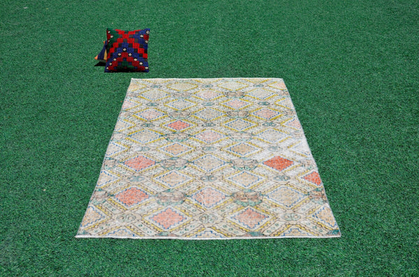 Unique Natural oushak Turkish rug for home decor, Vintage rug, area rug boho rug bedroom rug kitchen rug kilim rugs handmade, rugs 4x6, 666325
